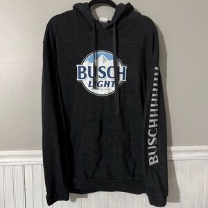 Busch Light Round Logo Beer Pouch Hoodie Dark Grey Sz L Sleeve Logo Lightweight